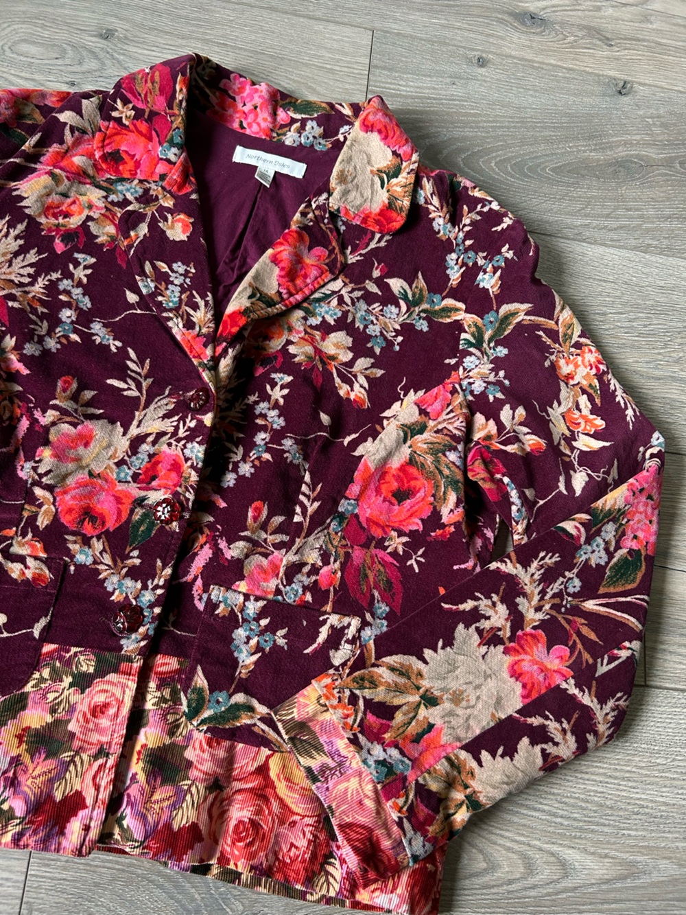 Floral Corduroy Blazer Jacket Northern Isles Boho Size 14